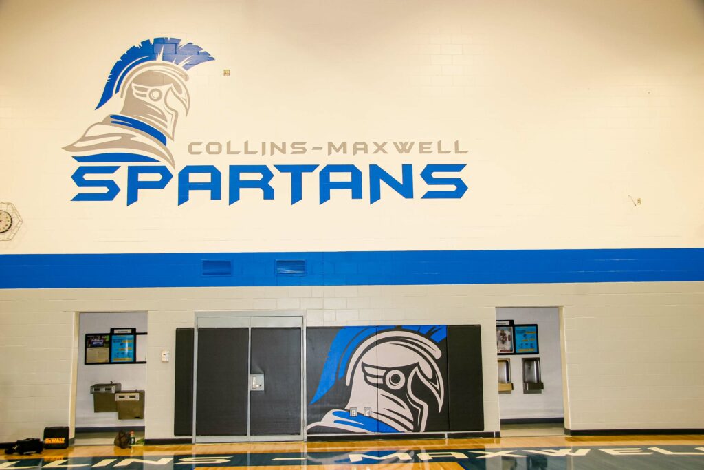 New wall pads for Central Iowa school gym.